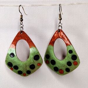 Bohemian inspired earrings, hypoallergenic, handmade, green, brown, black